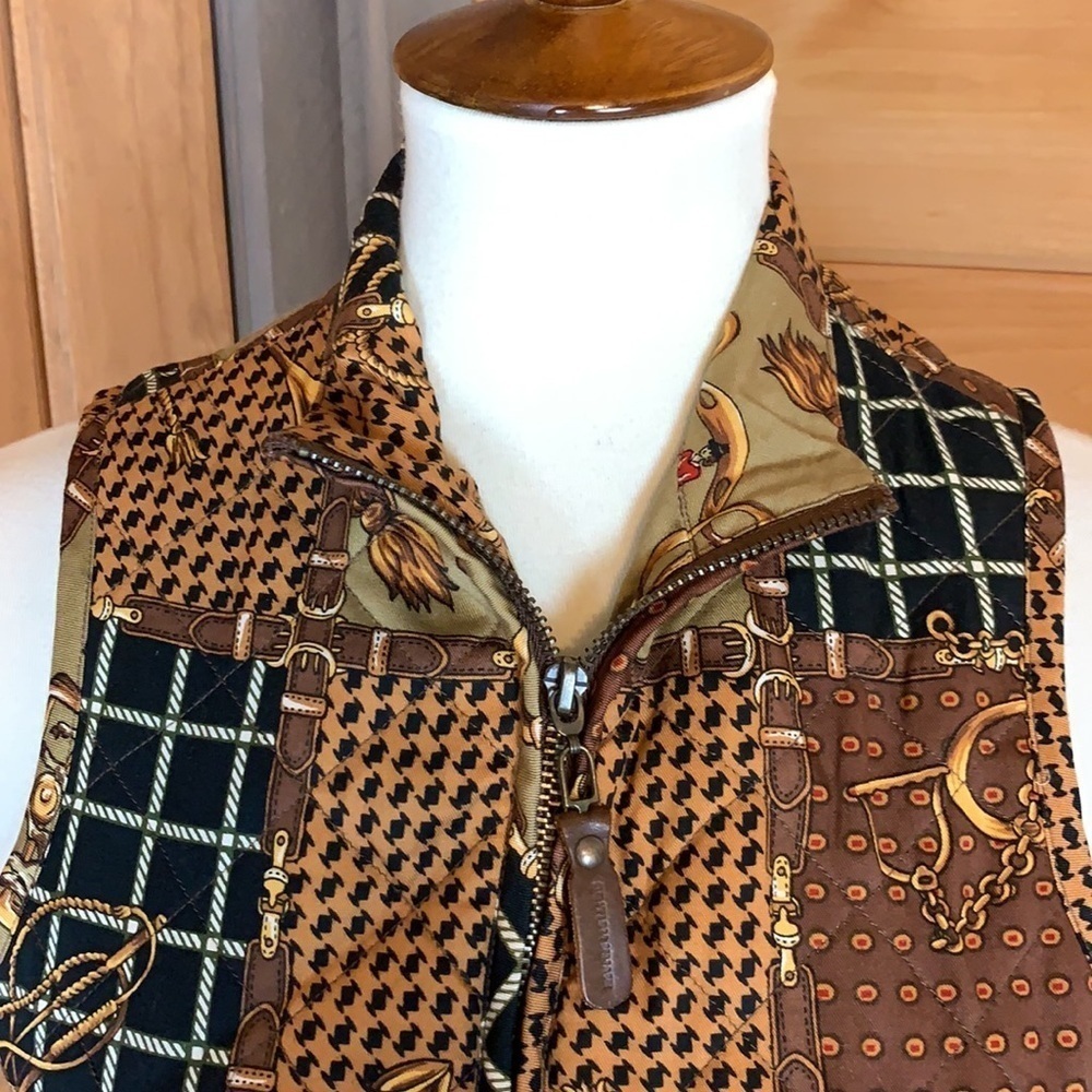 Vintage British Khaki equestrian theme full zip vest Size Small - Picture 8 of 11